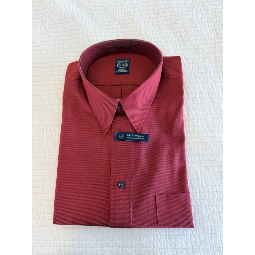 Joseph & Feiss Mens Burgundy Non Iron Dress Shirt 17.5 34/35 80s 2 Ply Cotton